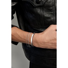 NECOCY 3 Pcs Silver Bracelet Set for Men, Mens Stainless Steel Cuff Thin Snack Box Cuban Link Chain Bracelet Stack Wooterproof Non Tarnish Trendy Bangle for Mens Jewelry Gift