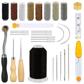 Etetevn 31 Pcs DIY Leather Craft Tools Hand Stitching Tool Set, Leather Sewing Tools - Eye Stitching Needles for Beginner Leather Sewing Working Crafting Projects, multicolored