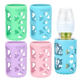 MORLIKE 4 Pack Silicone Sleeves Fit for 4 oz/120 mL Dr. Brown's Natural Narrow Glass Baby Bottle, 100% Silicone Covers Protect Glass Bottle, Easy to Grip Baby Bottle Holders for SB41001-P4, SB42003-P2