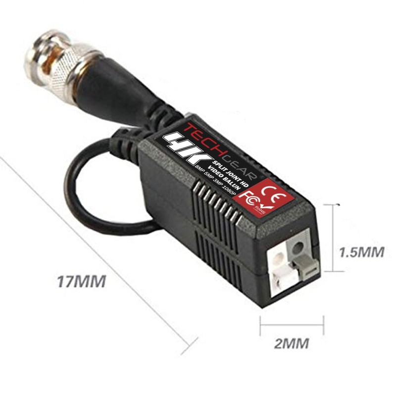 TECHGEAR 2x 8MP / 4K CCTV Passive Video Balun BNC