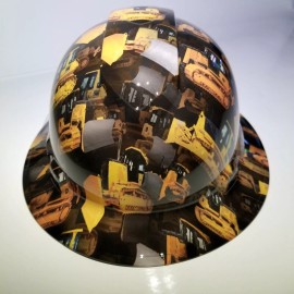 Pyramex NEW FULL BRIM Hard Hat custom hydro dipped in new Bulldozer CAT JOHN DEERE OSHA