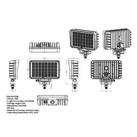 DT Spare Parts Work Light LED 9.69037 W 154 mm H1 94 mm H2 122 mm Depth 49 mm