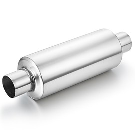 LCGP 2" Inlet Universal Resonator, 2" Outlet 13.77" Overall Length Stainless Steel High Performance Muffler, Polished, Pass-Thru Design