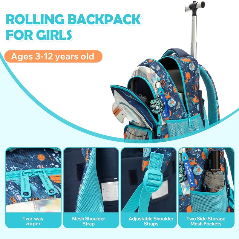 Kids Rolling Backpack for Boys Space Shuttle Trolley Suitcases Luggage