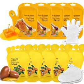 10 Packs Foot Mask Hand Mask Hydrating 5 Pairs Honey Almond Gloves & 5 Pairs Argan Oil Multipack Socks Masks Moisturizing Repairing Deep Nourishing Masks Peeling Mask Women Men for Dry Skin Gift Set