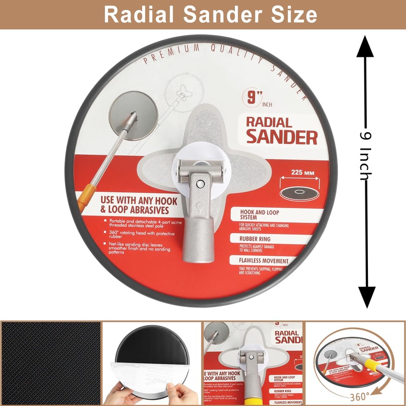 Radial Sander with Pole, 9 Inch Drywall Pole Sander, Wall