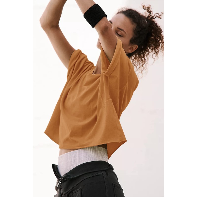 Drop Shoulder Tops for Women Camel