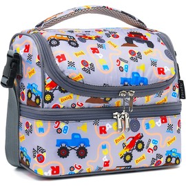 FlowFly Double Decker Cooler Insulated Lunch Bag Large Tote for Boys, Girls, Men, Women, with Adjustable Strap,Truck