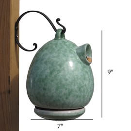 Byer of Maine Egg Bird Home for Small Songbirds, Meadow Green, High Fired Porcelain Stoneware, Ceramic Bird House, Glaze Finish, with Forged Steel Hook