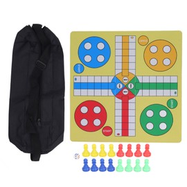 Ludo Chess Set Folding Roll Up Board Game Pad with 16 Chess Pieces 1 Dice Family Ludo Learning Game for Kids Adults