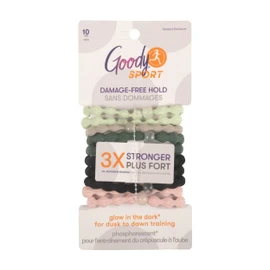 Goody Sport Forever Glow in the Dark Elastic Hair Ties - 10 Ct, 5 Assorted Colors, No Damage, 3X Stronger, Sport-Level Grip, All Hair Types