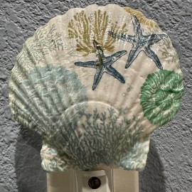 Nightlight Scallop Shell Coastal Decoupage Shell Art Light- Beach Theme Home Dec