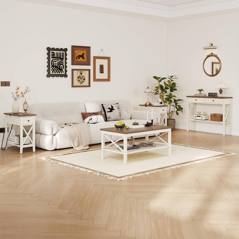 ChooChoo Farmhouse Coffee Table, Wooden Coffee Tables with Thicker Legs,