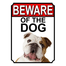 SHAWPRINT BEWARE OF THE DOG METAL GATE SIGN BULLDOG 200MM X 150MM (1122H1)