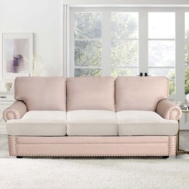 H.VERSAILTEX Stretch 3 Piece T Cushion Sofa Slipcovers Individually Sofa Cushion Covers for 3 Cushion Couch Sofa Seat Cushion Covers with Elastic Bands Featuring Thicker Jacquard Fabric, Ivory