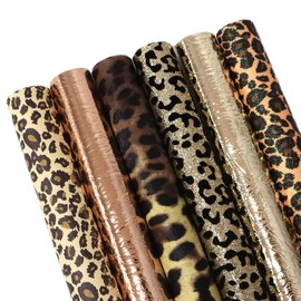 (Leopard Pattern B) - David Angie Leopard Printed Faux Leather Sheet Metallic Burst Crack Synthetic Leather Fabric Assorted 6 PCS 7.9" x 13.4" (20 cm x 34 cm) for Hair Accessories DIY Crafts Making (Leopard Pattern B)