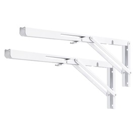 YUMORE White Folding Shelf Brackets, 20 Inch Heavy Duty L Bracket, DIY Collapsible Shelf Bracket for Workbench Folding Table Hinge, Max Load: 330lb, 2 Pack