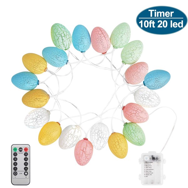 Easter Decorations Lights with Timer, 6.5Ft 20 LEDs Egg LED