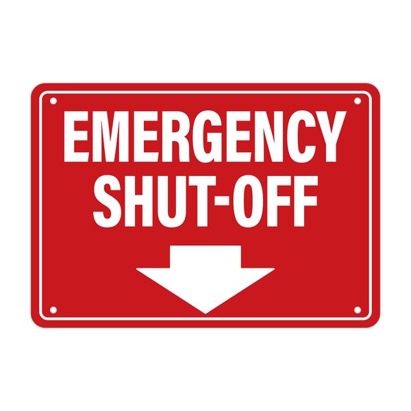 Emergency Shut-Off Sign Sticker with Down Arrow, Waterproof Durable Emergency