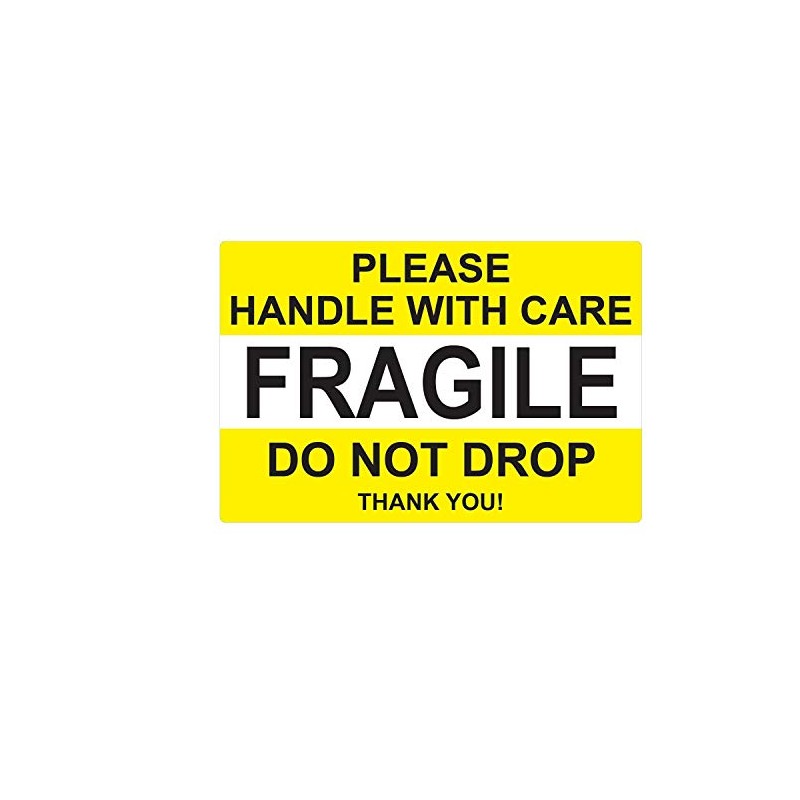 ClearZip 2" x 3" Yellow Fragile Stickers, 50 Pack