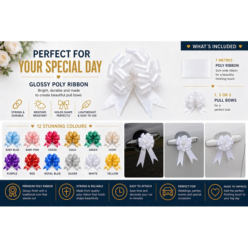 LarryRoo Wedding Car Decorating Kit – 7m Poly Ribbon with
