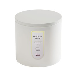 CUE Fresh Picked Lemon Scented Candle | Soy Coconut Wax Blend | Made in USA | 70 Hour Burn Time | 14oz White Color