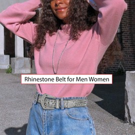 XZQTIVE Cowgirl Bling Studded Leather Belts for Jeans Pants with Rhinestone and Western Silver Buckle, Unisex(All Silver, Fit waist 34-36 inch)