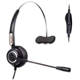 VoiceJoy Corded Headset Monaural with Noise-Canceling Mic and Volume Mute Control Phones Headset for Polycom Mitel MiVoice Plantronics Allworx AltiGen Digium Avaya Aastra Adtran Alcatel Lucent-200DM