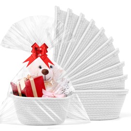 10PACK Baskets for Gifts Empty, 12"x 8"x 5" Woven Gift Baskets with Gift Bags and Bows, Empty Gift Baskets for Christmas, Baby Gift Basket for Nursery, Shelf Small Storage Basket with Handles, White