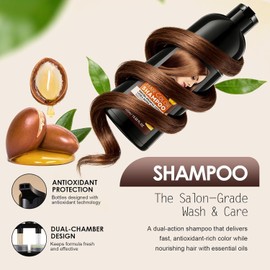 500 ml Chestnut Brown Hair Colour Shampoo, 4-in-1 Hair Dye Shampoo & Hair Dye Shampoo for Grey Hair Covering, Natural Colour Shampoo Brown for Men & Women, Care & Grey Coverage