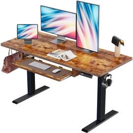 Marsail Electric Standing Desk with Ergonomic Keyboard Tray, Adjustable Desk with 27.5” to 46.7” Height Range, 4 Memory Presets, Smooth and Quiet Lifting, 48 x 24 inch Adjustable Height,TZESD14Rustic