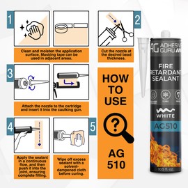 Adhesive Guru AG510 - Fire Retardant Sealant (24x10.5 fl oz), Non-Flammable Heat Resistant Silicone Caulk, Up to 4 Hours Fire Resistant, High Temperature Sealant Solution, White - 24 Pack