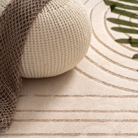 Paco Home Area Rug Boho Arch Pattern with Carved Lines in Beige Cream, Size: 3'11" x 5'3"