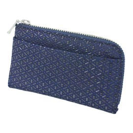 Indenya 1005-04-007 Inden Coin Purse, F Coin Pocket 05, Deer Leather, Navy Blue Base x Black Lacquer, Gourd Pattern, Navy, Black