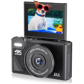 Diyeeni Cámara Digital con Pantalla LCD Abatible, Cámara UHD 4K 64MP, Cámara Digital de Apuntar y Disparar con Zoom 18X, Cámara Vlogging para Fotograf