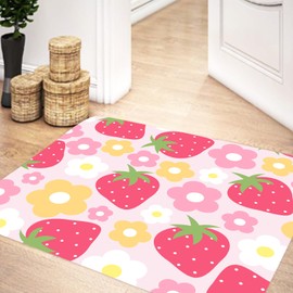 MCKTOM Pink Cute Bathroom Rugs Mat, Pink Red Floral Bathroom Set Soft Non Slip Rubber Backed Bathroom Floor Mat, Bath Mat Home Decor for Kitchen Bedroom, Washable Floor Rug, 17X29 Inch.