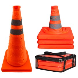 18 inch Collapsible Traffic Cones 3-Pack with Travel Case, Portable Pop Up Reflective Safety Cones(3 Orange Road Cones), Foldable Parking Cones Multipack