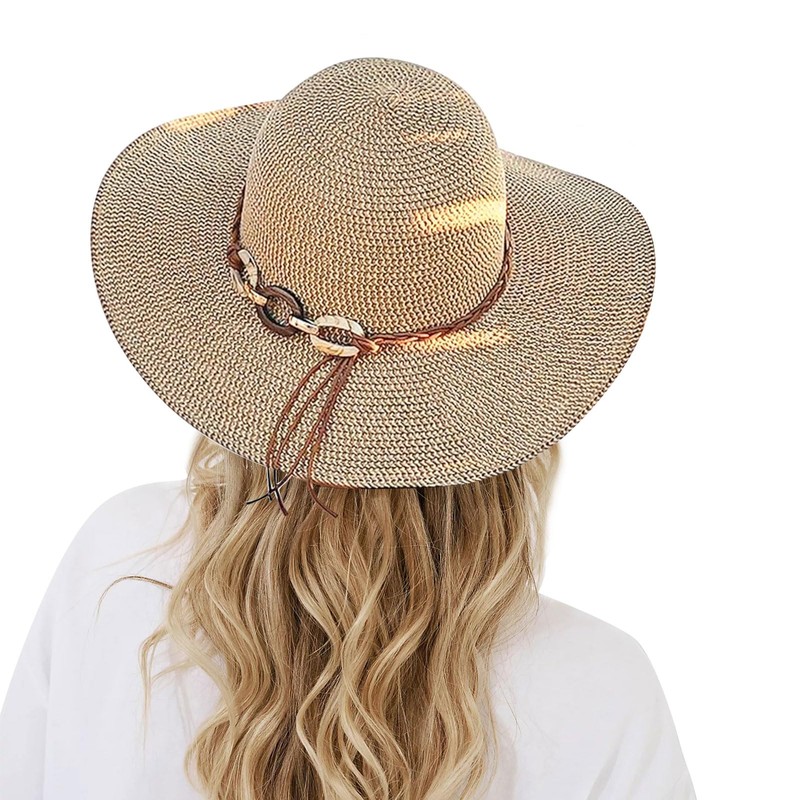 BelleVive Beach Sun Hats for Women, Wide Brim Straw Hat