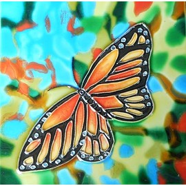 Butterfly Hand Painted Ceramic Art Tile 6x6 inches with Easel Back