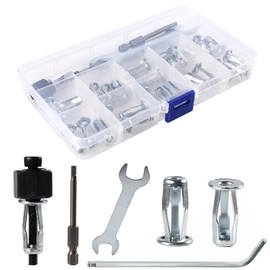 34PCS Cavity Wall Fixings Anchors Set, M4 Jack Nuts Expansion Nut Thins Fixings Dowels with Screws Hollow Wall Anchor With M4 Riveter, Wrench, Bit for Hollow Plate, Door, Plasterboard