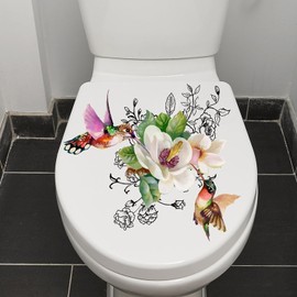 Birds Flowers Butterfly Toilet Seat Lid Stickers Self-Adhesive Bathroom Wall Sticker Floral Birds Butterfly Toilet Seat Decals DIY Removable Waterproof Toilet Sticker for Bathroom Cistern Decor Decals