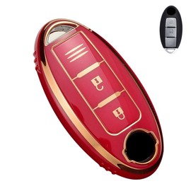 [LETINGFAR] キーケース 日産用 スマートキーケース キーカバー 柔らかい TPU素材 3ボタン 日産専用設計 セレナ/エクストレイル/エルグランド/スカイライン/ノート 等に適用キーケース (レッド)