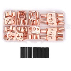 60Pcs Copper Wire Lugs Battery Cable Lugs Ring Terminals Connectors with 80Pcs Heat Shrink Tubing Assortment Kit 60Pcs Copper Wire Lugs 80Pcs Heat Shrink Tubing AC DC