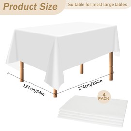 TayBong Disposable Tablecloths for Party, 4 Pack White Disposable Rectangular Table Cloth Waterproof Oil Resistant Suitable for Birthday Party Wedding Christmas, 274 x 137 cm