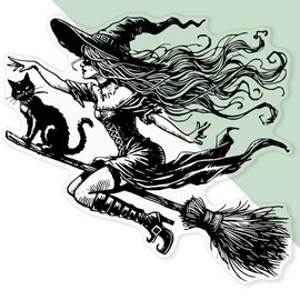 'Cool Witch On Broomstick' Clear Sticker Decal – Waterproof Film for Windows, Cars, Walls & Crafts, XL (460mm) (DC00139287)