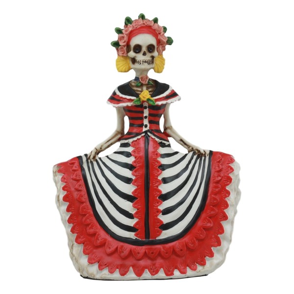Ebros Day Of The Dead Traditional Fiesta Cinco De Mayo Lady In Red Senorita Skeleton Statue 5.25"Tall Dias De Muertos Sugar Skull Danza De Dama Figurine