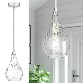 TENGXIN Mini Hanging Pendant Light,Kitchen Pendant Lighting Over Island,Brushed Nickel Finished Striped Glass Pendant Light,Farmhouse Pendant Light for Dining Room,Bedroom,TXPLBN12