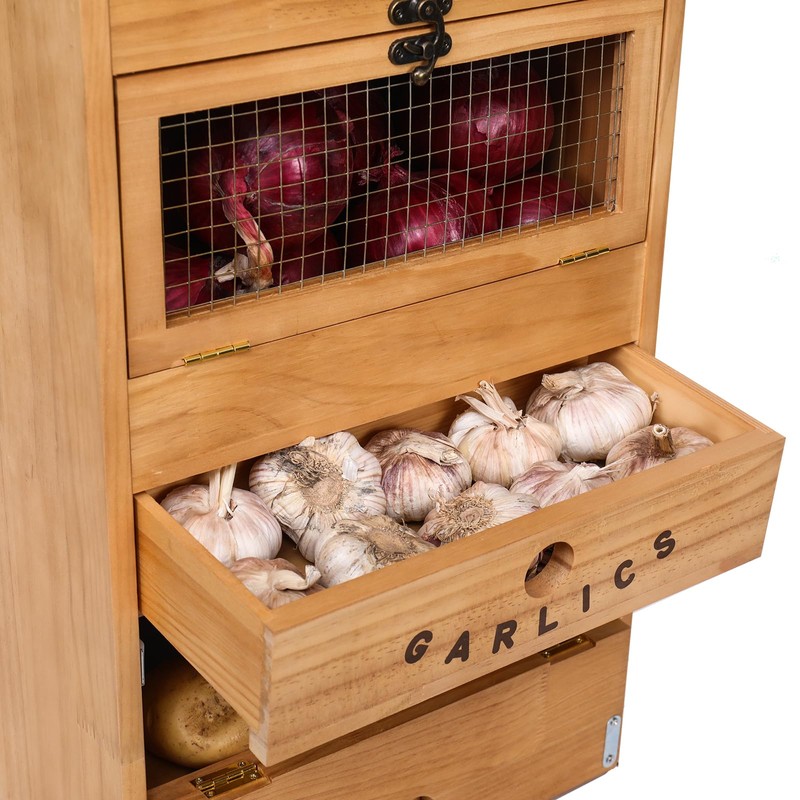 Potato Bin Veggie Organizer Rustic Pine Wood Potato, Onion &