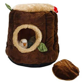 Warm Winter Bird Nest with Removable Cushion, Stump Style Bird House, Soft and Washable Hanging Bed Hammock for Parrot, African Grey,Chinchilla,Ferret, Bunny,Small Animal Houses & Habitats (Small)