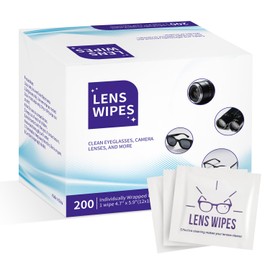 Lens Wipes, 200 Count Pre-Moistened Cleansing Cloths, Individually Wrapped, Streak-Free Screen Cleaning for Laptop, Phone, Camera Lenses & Goggles